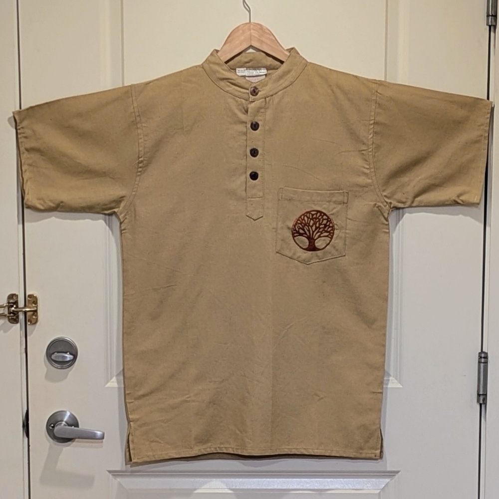NWOT Beckwoman L 100% Cotton Short Sleeve Wooden Button Tunic Top
